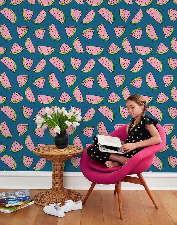 Watermelon  Wallpaper by Tea Collection - Cadet Blue Online now