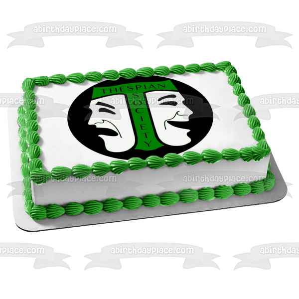 International Thespian Society Green Drama Edible Cake Topper Image ABPID04483 For Cheap