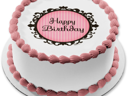 Happy Birthday Vertical Stripes French Boutique Edible Cake Topper Image ABPID04559 Cheap