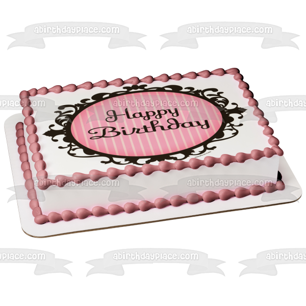 Happy Birthday Vertical Stripes French Boutique Edible Cake Topper Image ABPID04559 Cheap