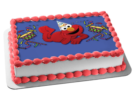 Sesame Street Elmo Party Hat  Drums and Confetti Edible Cake Topper Image ABPID04556 Online now