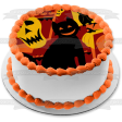 Halloween Black Cat Jack-O-Lantern Skull and Owl Edible Cake Topper Image ABPID04519 Cheap